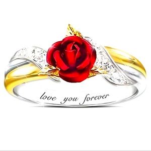 Stunning Rose Ring with clear gemstones.
